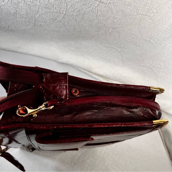 Vintage Eel Skin Leather Burgundy Briefcase 17x11 Ox Blood Red Shiny Academia - Picture 12 of 16